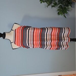 TOMMY HILFIGER Linen Halter Sheath Midi Dress Sz 12 Colorblock Preppy Collegiate